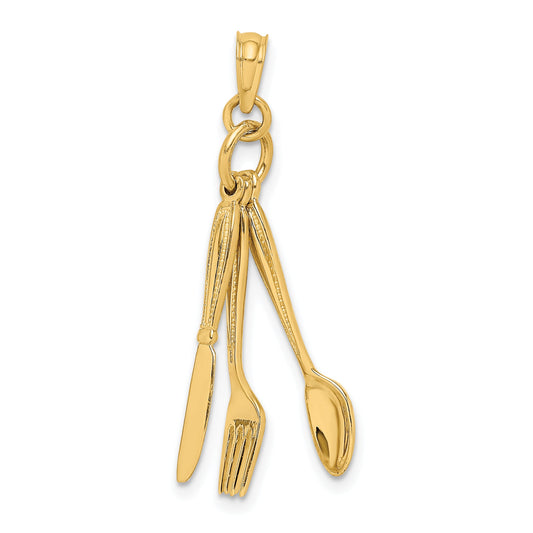 10K Yellow Gold 10K 3-D Moveable Knife, Fork, And Spoon Charm