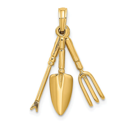 10K Yellow Gold 10K 3-D Moveable Garden Hand Tool Collection Charm