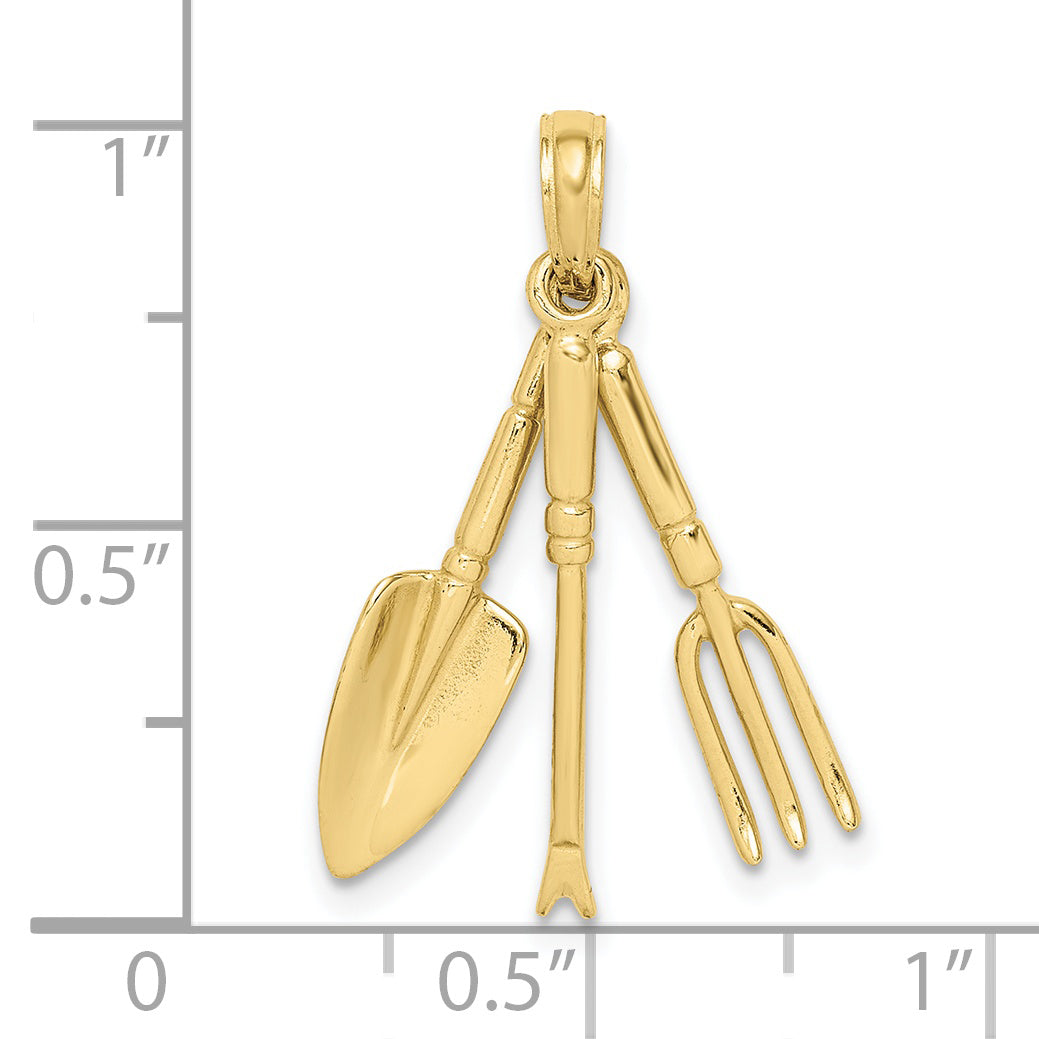 10K Yellow Gold 10K 3-D Moveable Garden Hand Tool Collection Charm