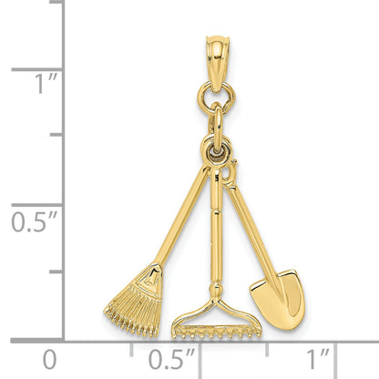 10K Yellow Gold 10K 3-D Moveable Garden Tool Collection Charm