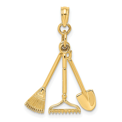 10K Yellow Gold 10K 3-D Moveable Garden Tool Collection Charm