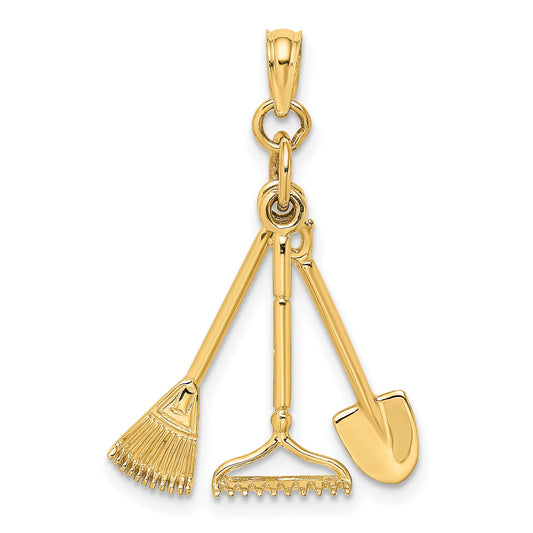 10K Yellow Gold 10K 3-D Moveable Garden Tool Collection Charm