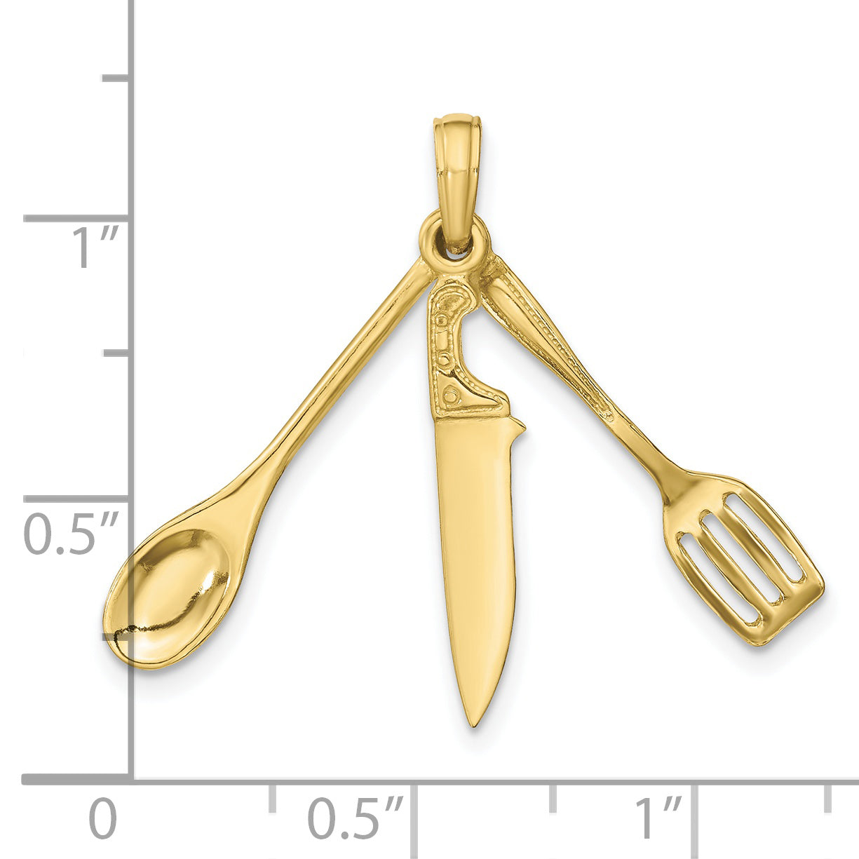 10K Yellow Gold 10K 3-D Moveable Spatula, Spoon, And Knife Charm