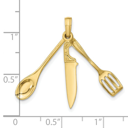10K Yellow Gold 10K 3-D Moveable Spatula, Spoon, And Knife Charm