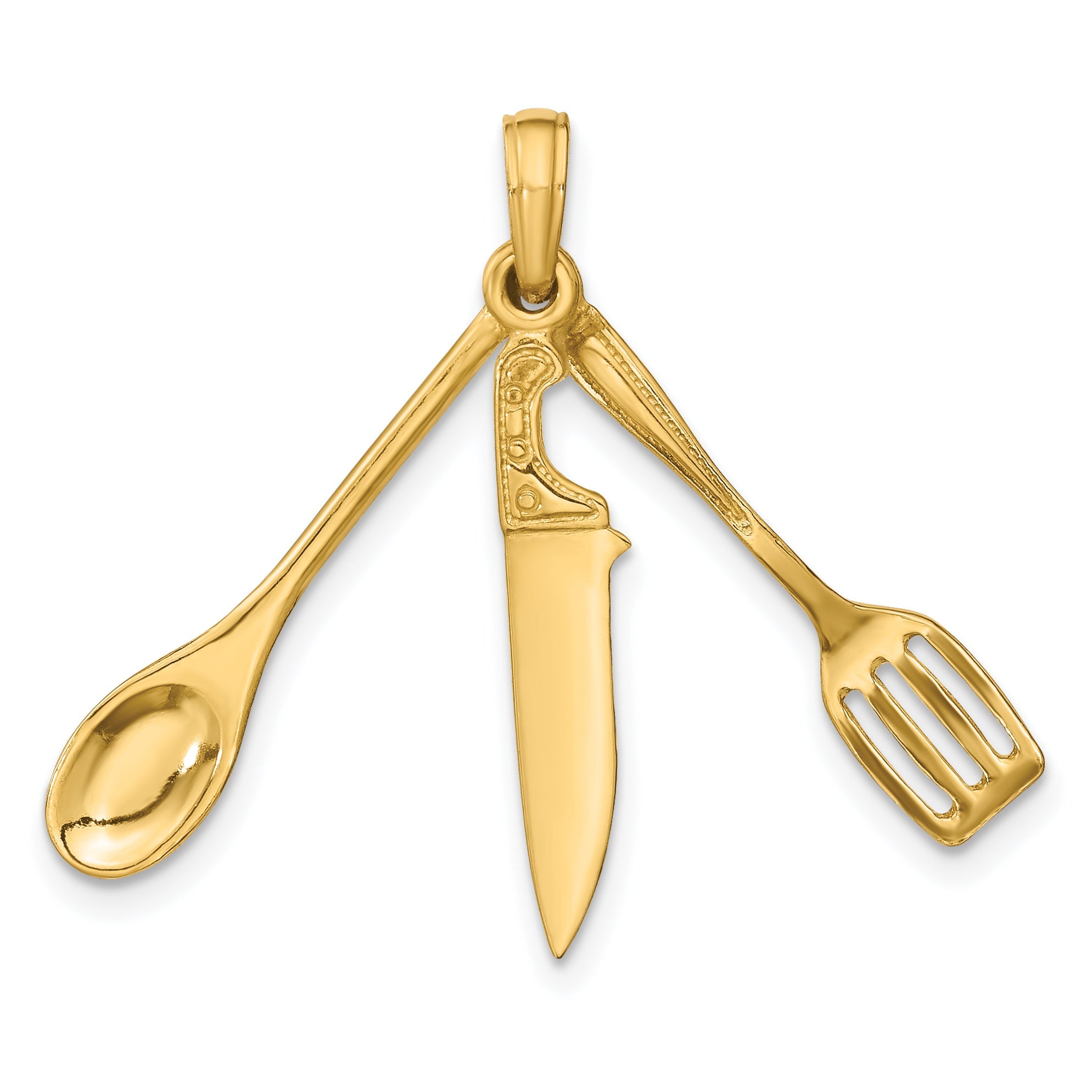 10K Yellow Gold 10K 3-D Moveable Spatula, Spoon, And Knife Charm