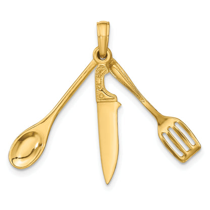 10K Yellow Gold 10K 3-D Moveable Spatula, Spoon, And Knife Charm