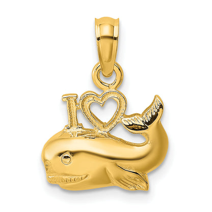 10K Yellow Gold 10K Polished I Heart Whales Charm