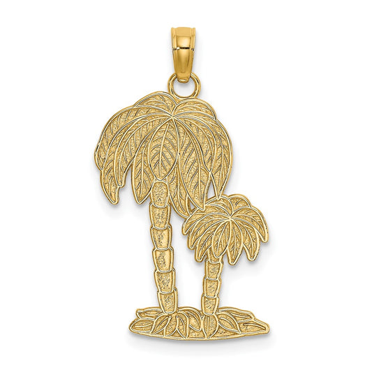 10K Yellow Gold 10K 2-D Textured Double Palm Trees Charm