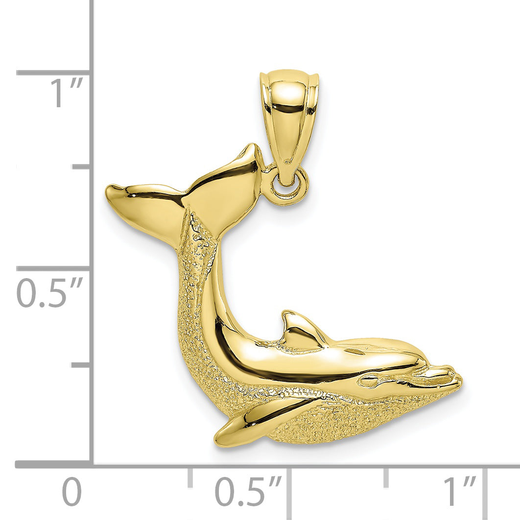 10K Yellow Gold 10K Textured Dolphin Jumping Charm