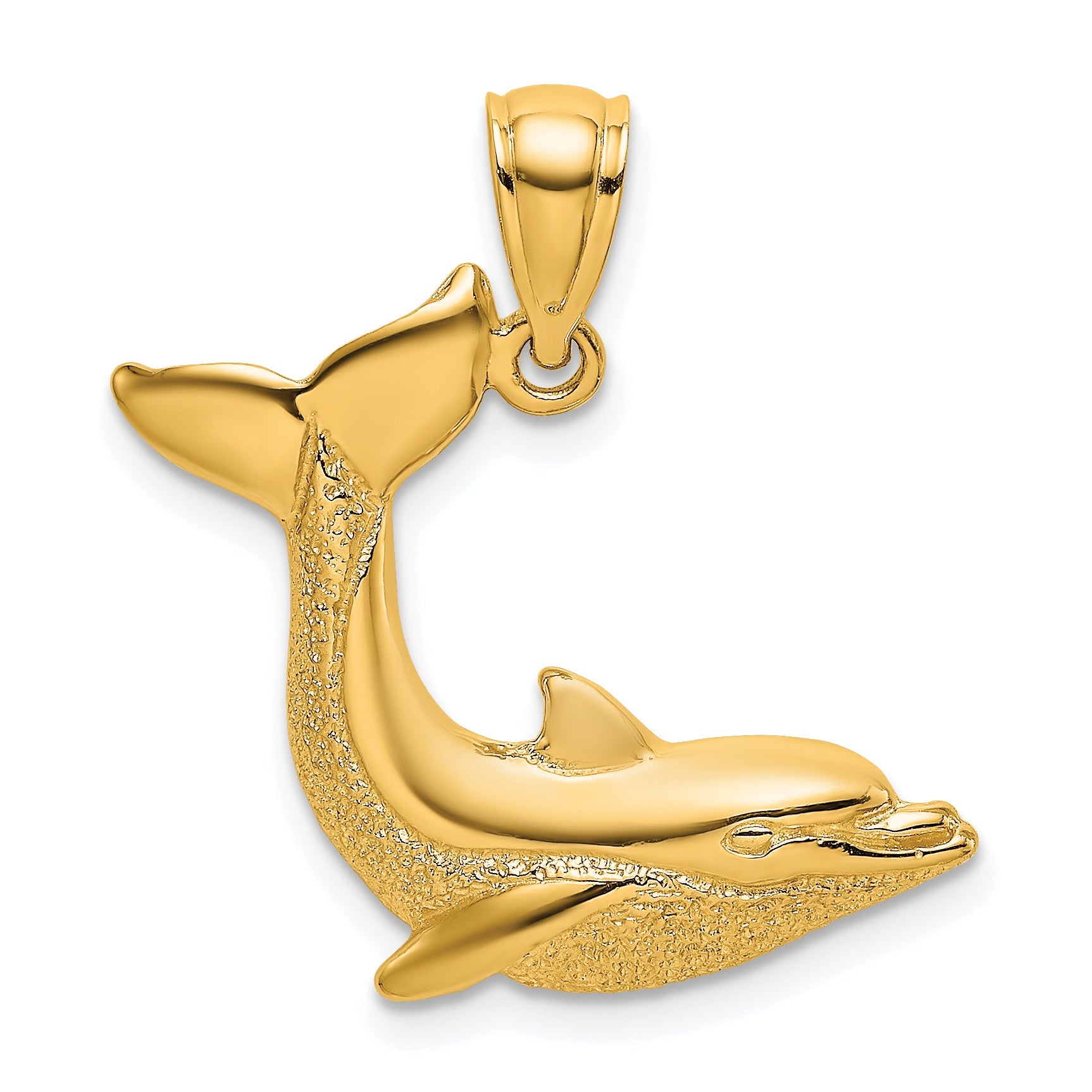 10K Yellow Gold 10K Textured Dolphin Jumping Charm