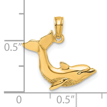 10K Yellow Gold 10K Textured Dolphin Jumping Charm