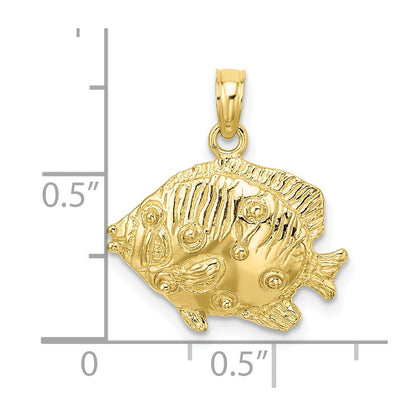 10K Yellow Gold 10K 2-D Polished Engraved Fish Charm