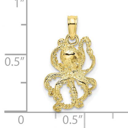 10K Yellow Gold 10K 2-D Textured Octopus Charm