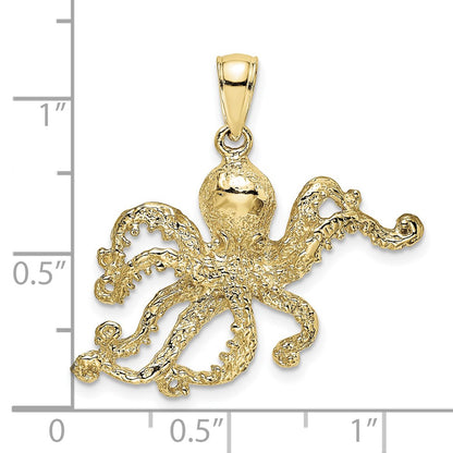 10K Yellow Gold 10K 2-D And Textured Octopus Charm
