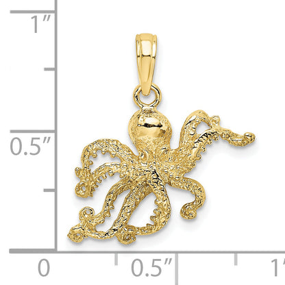 10K Yellow Gold 10K 2-D And Textured Octopus Charm