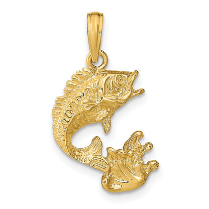 10K Yellow Gold Polished Bass Fish Pendant