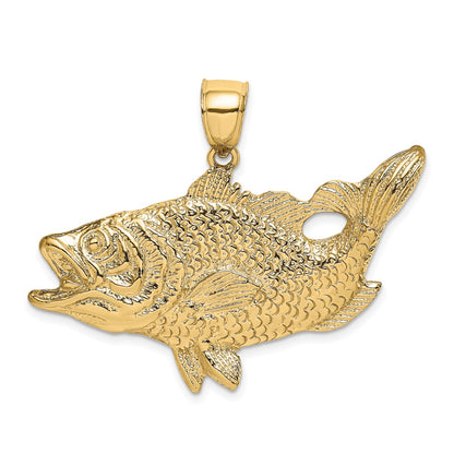 10K Yellow Gold 10K Open Mouth Bass Fish Charm