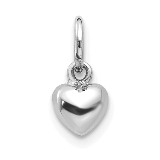 10K White Gold Solid Polished Plain Puffed Heart Charm