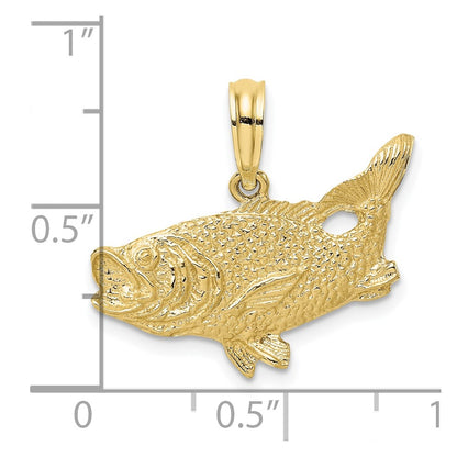 10K Yellow Gold 10K 2-D Bass Fish W/ Tail Up Charm
