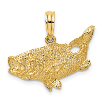 10K Yellow Gold 10K 2-D Bass Fish W/ Tail Up Charm