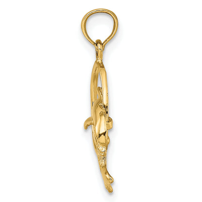 10K Yellow Gold 10K Polished Dolphin Jumping Through Hoop Charm