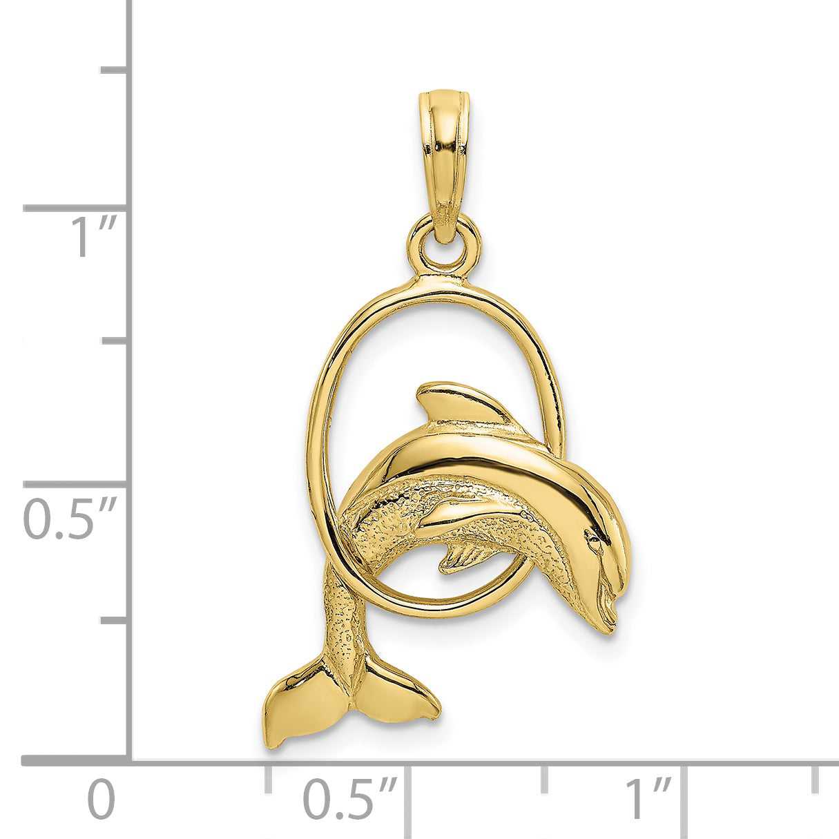 10K Yellow Gold 10K Polished Dolphin Jumping Through Hoop Charm