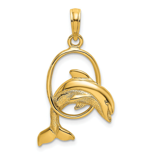 10K Yellow Gold 10K Polished Dolphin Jumping Through Hoop Charm