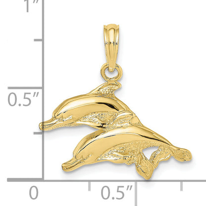 10K Yellow Gold 10K 2-D Polished /Engraved Dolphins Charm