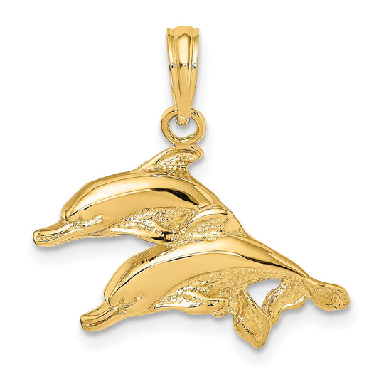 10K Yellow Gold 10K 2-D Polished /Engraved Dolphins Charm