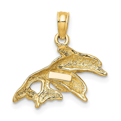 10K Yellow Gold 10K Polished Double Dolphins Jumping Charm