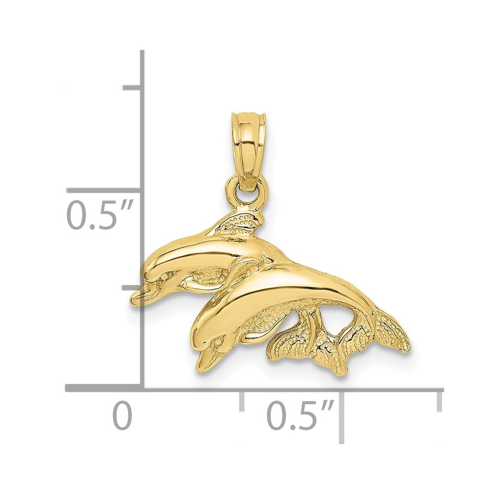 10K Yellow Gold 10K Polished Double Dolphins Jumping Charm
