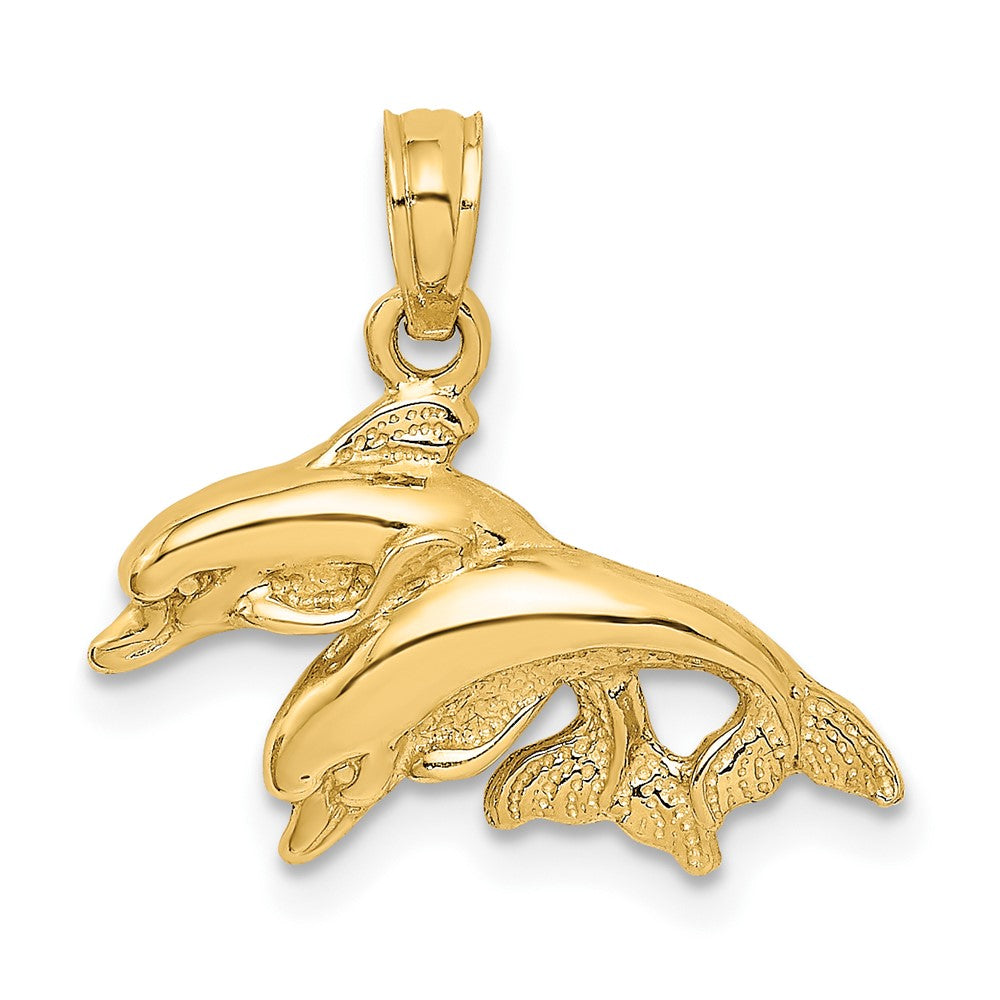 10K Yellow Gold 10K Polished Double Dolphins Jumping Charm