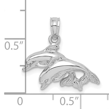 10K White Gold 10K Polished Double Dolphins Jumping Charm