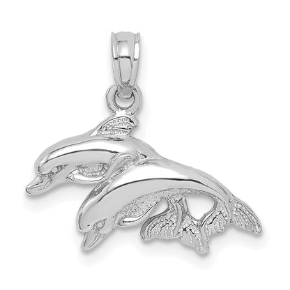 10K White Gold 10K Polished Double Dolphins Jumping Charm