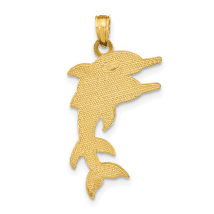 10K Yellow Gold 10K 2-D Two Jumping Dolphins Charm