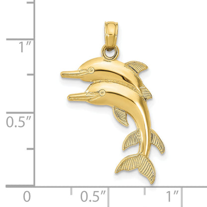 10K Yellow Gold 10K 2-D Two Jumping Dolphins Charm