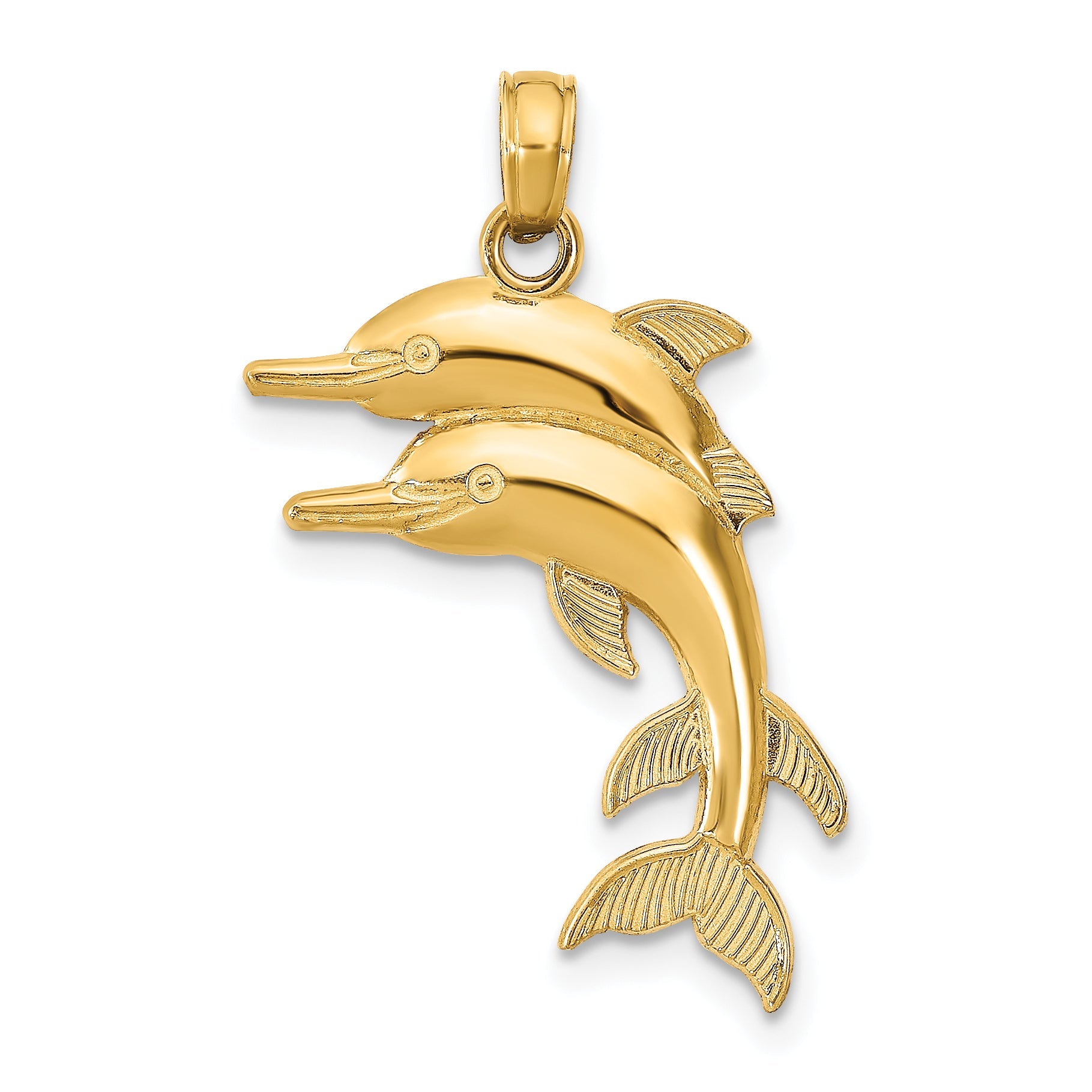 10K Yellow Gold 10K 2-D Two Jumping Dolphins Charm