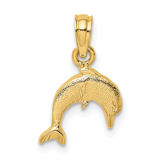 10K Yellow Gold 10K Textured Mini Dolphin Jumping Charm