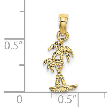 10K Yellow Gold 10K Texture Mini Double Palm Trees Charm