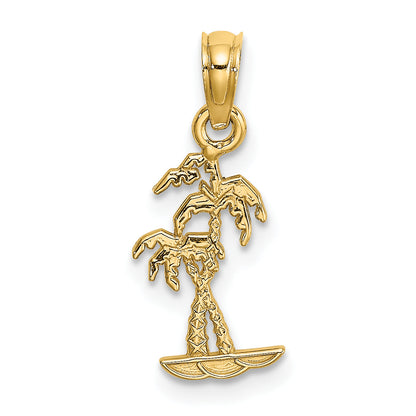 10K Yellow Gold 10K Texture Mini Double Palm Trees Charm