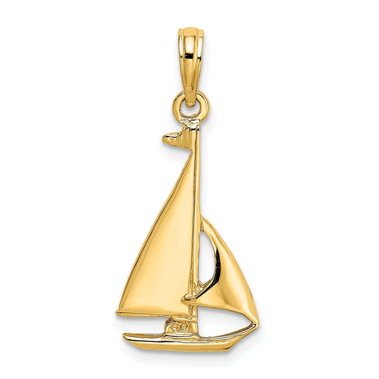 10K Yellow Gold 10K 2-D Polished Sailboat Charm