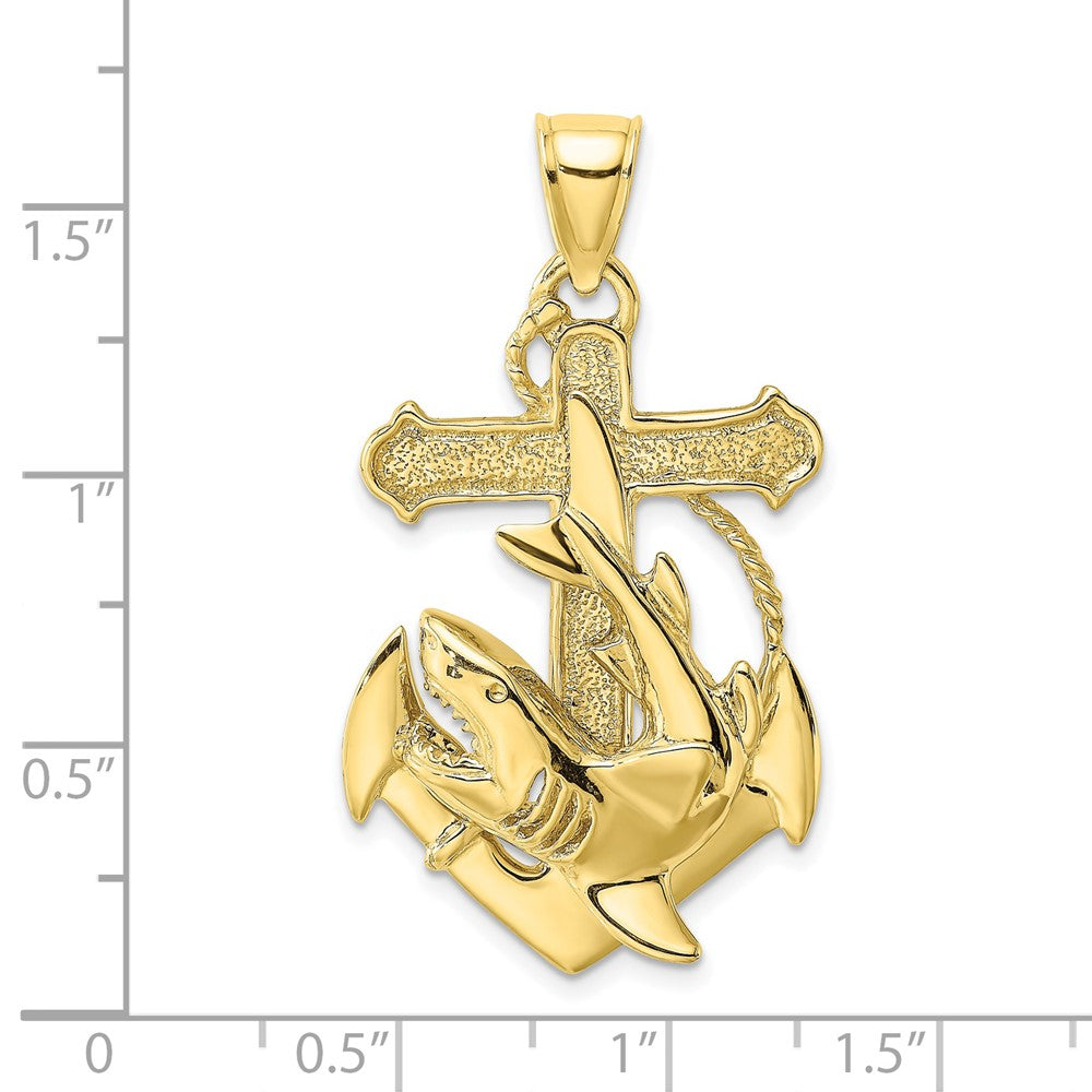 10K Yellow Gold 10K 2-D Anchor With Shark Charm