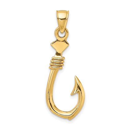 10K Yellow Gold 10K 3-D Large Fish Hook With Rope Charm