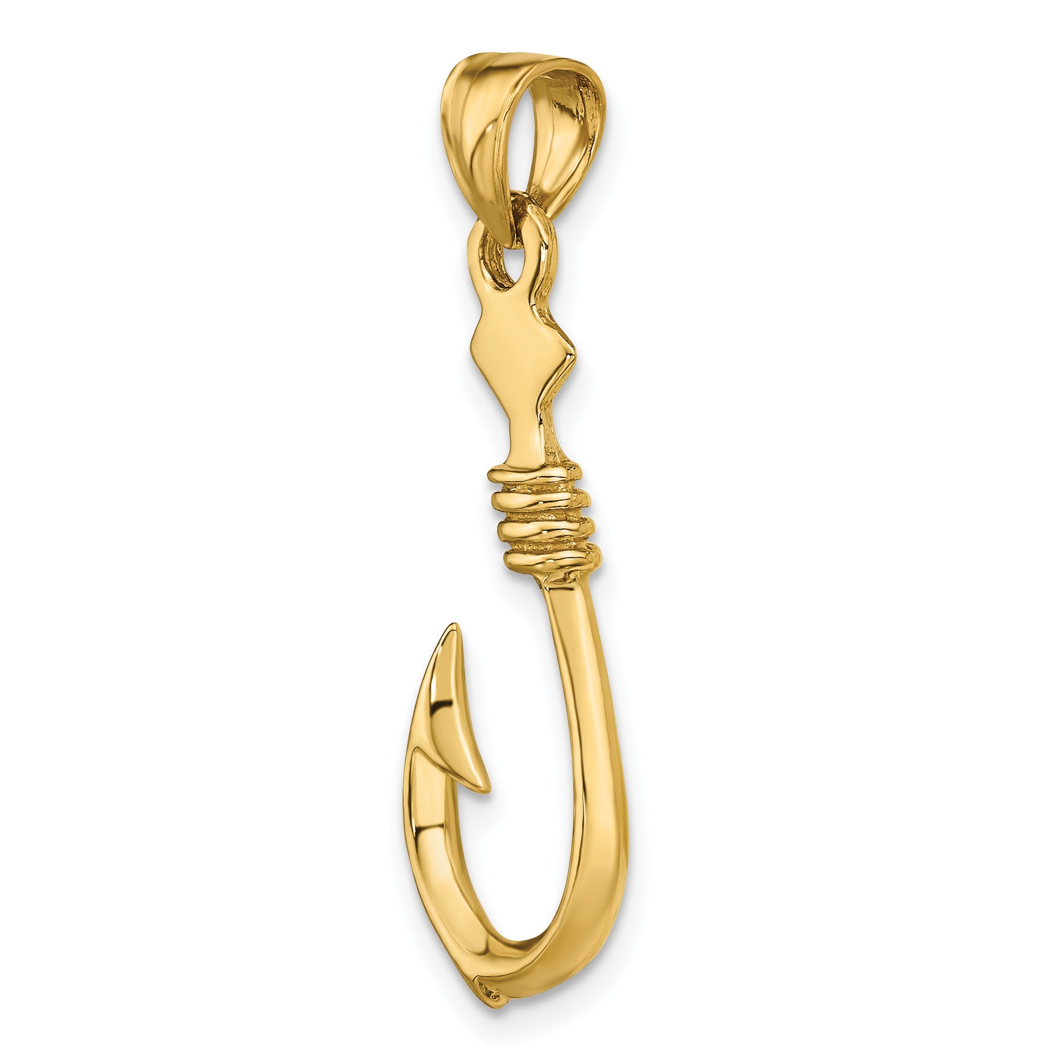 10K Yellow Gold 10K 3-D Large Fish Hook With Rope Charm