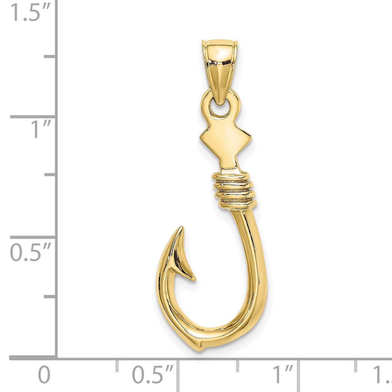 10K Yellow Gold 10K 3-D Large Fish Hook With Rope Charm