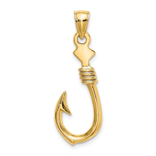 10K Yellow Gold 10K 3-D Large Fish Hook With Rope Charm