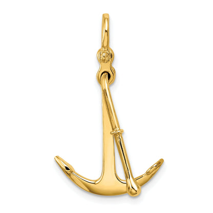10K Yellow Gold 10K 3-D Polished Anchor 2 Piece And Moveable Charm