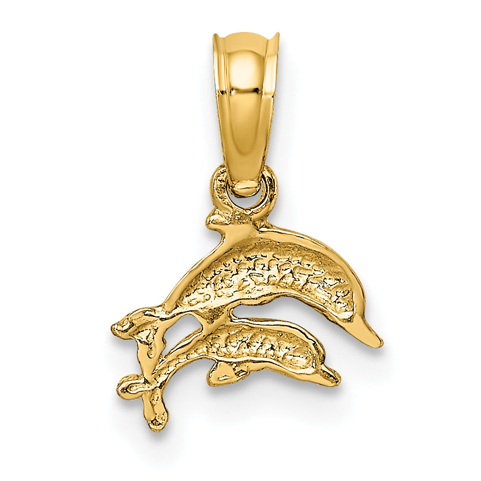 10K Yellow Gold 10K 2-D Mini Double Dolphins Swimming Charm