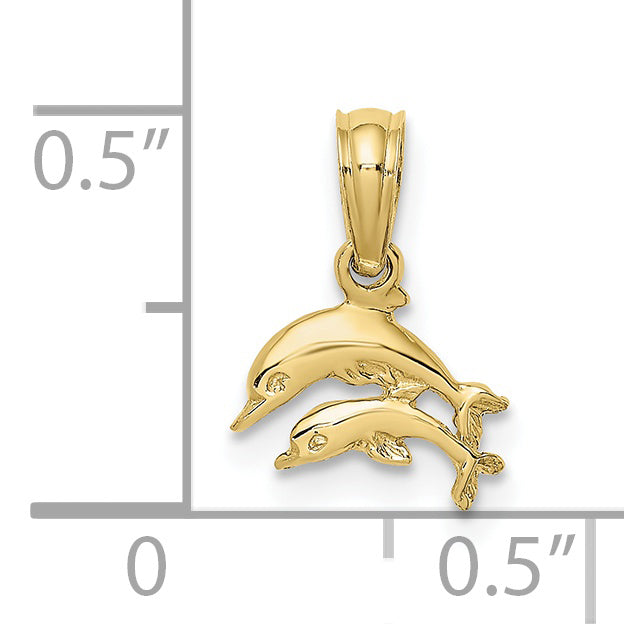 10K Yellow Gold 10K 2-D Mini Double Dolphins Swimming Charm
