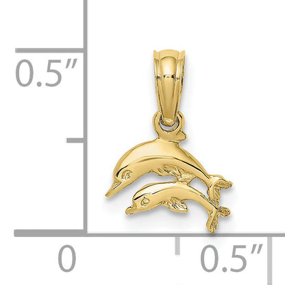 10K Yellow Gold 10K 2-D Mini Double Dolphins Swimming Charm